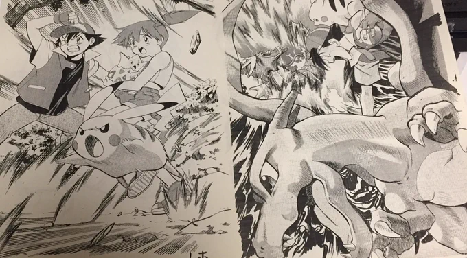 2000年の晩秋、学年誌の担当さんからポケスペ後任コンペのお話をいただき、ポケスペはおろかポケモンについても知識≒ゼロの状態でとりあえずその日のうちにアニポケのムック本を買ってきて描いた習作のコピー。こっぱずかしくて正視するのもヤダったんだけど、20年目迎えるんでまあいいや。 