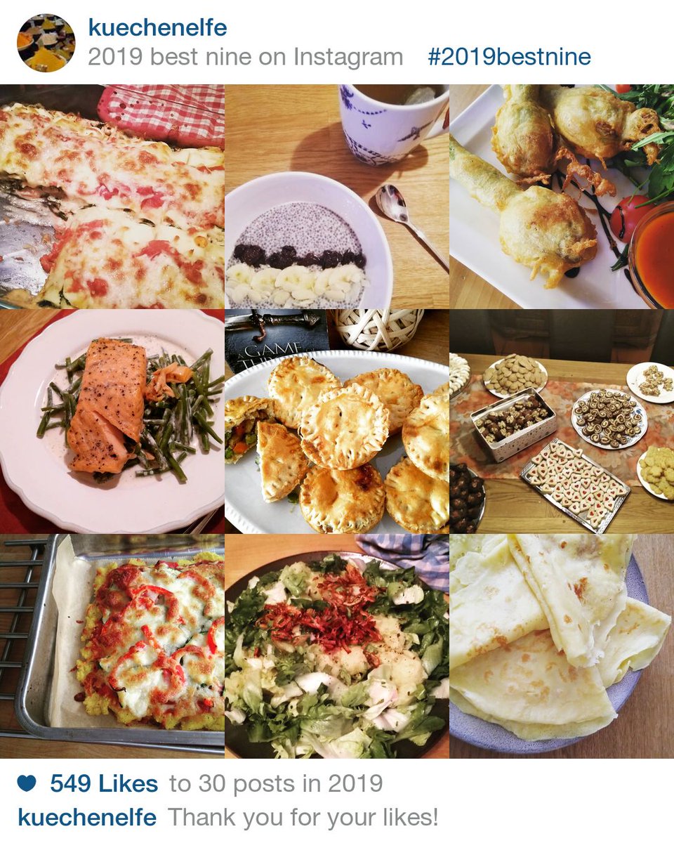 kuechenelfe's tweet photo. Guten Rutsch ins Neue Jahr und auf ein genussvolles Jahr 2020 voll mit gutem Essen und Essperimenten, Das waren meine #2019bestnine auf Instagram: https://t.co/F3zdD7Ygyt
#flexitarian #Basenfasten #onTour #lowcarb #GoT #Plätzchengang #Essperimente #Endivienuntereinander #crepes https://t.co/jjfNFPv2zD
