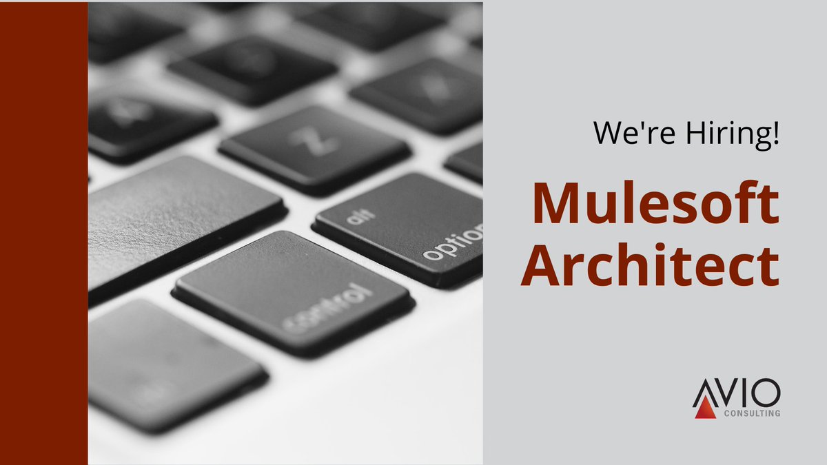 avioconsulting's tweet image. We&apos;re Hiring! AVIO Consulting is looking for a MuleSoft Architect to join our team. Learn more about our current job openings online or contact careers@avioconsulting.com 💼 bit.ly/2MXhahH

#JobsInDallas #WorkingAtAVIO