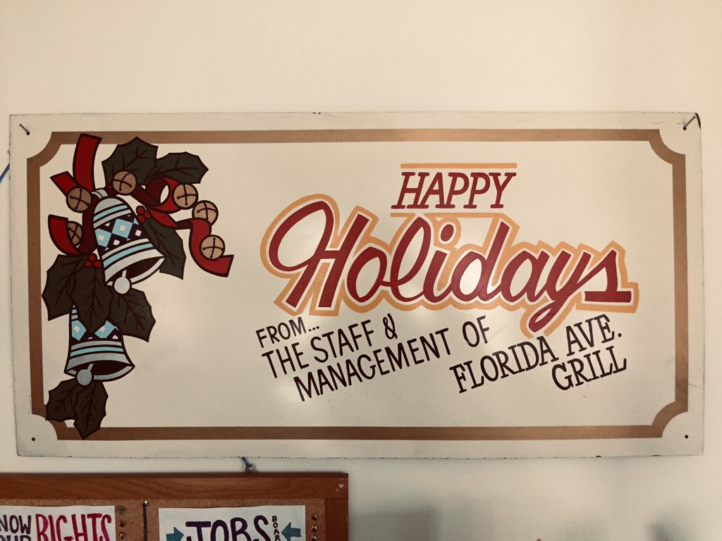 **WINTER BREAK**
<a href="/FloridaAveGrill/">Florida Avenue Grill</a> will be closed for an extended winter break from

Dec 23, 2019 – Feb 13, 2020

During break we’ll be doing maintenance &amp; upgrades to our kitchen. We look fwd 2 serving u when we reopen. We’ll continue serving larger catering clients during brk