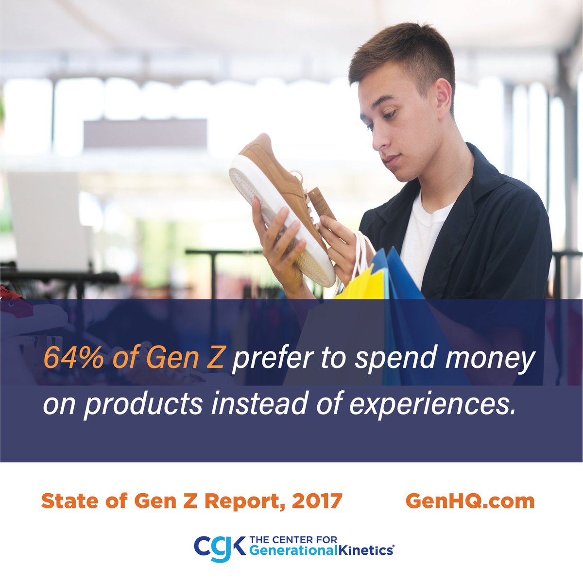 jasondorsey's tweet photo. 64% of Gen Z prefer to spend money on products instead of experiences. 50 Facts About Gen Z. More at State of Gen Z: https://t.co/oi9u50hbPE #StateOfGenZ #GenHQ #iGen https://t.co/BdVQCnmCKa