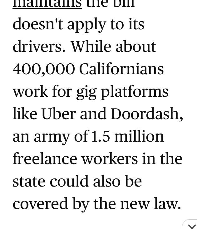 2azz1's tweet photo. @LorenaSGonzalez I thought I’d remind you that approx 1.5 million Californians (not Uber but other indi workers)won’t be able to work/gig starting tomorrow unless we take huge cuts in pay. #calexodus #ab5 #stopab5 https://t.co/cd60eByRqB