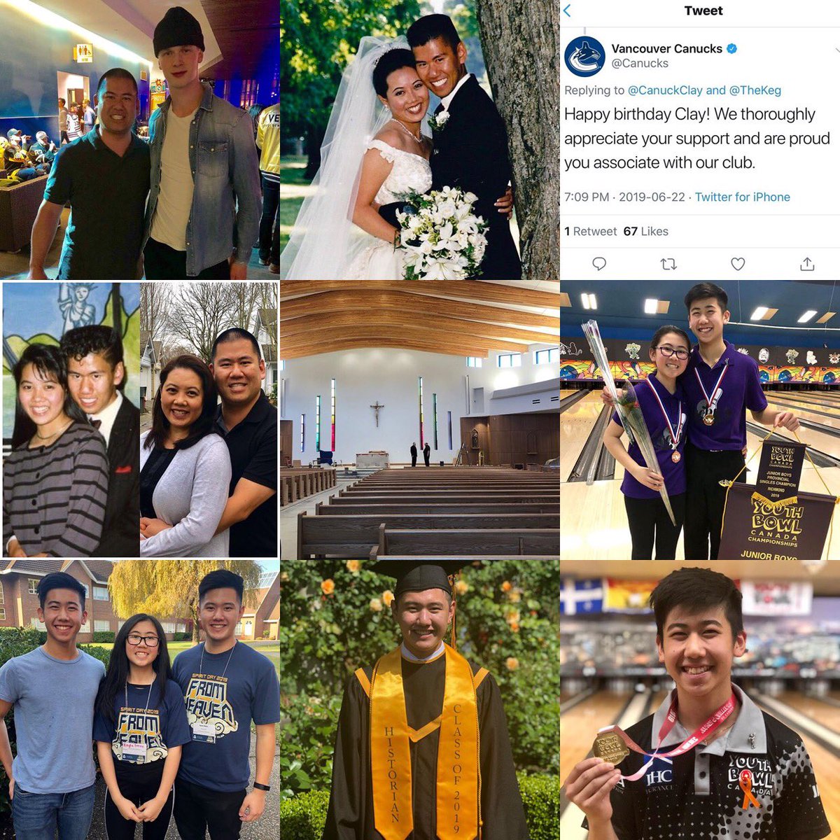 CanuckClay's tweet photo. Family, faith, ministry, #Canucks, and bowling. 

Sounds about right.

#family #familyfirst #primaryvocation #weareallcanucks #instagrambestnine https://t.co/y8iqZDuqa9