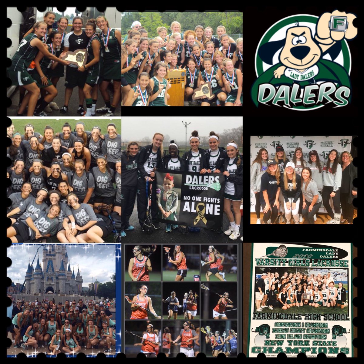 LaxDaler's tweet photo. What a decade it has been for the Farmingdale Lady Dalers Lacrosse Program 🏆💚🖤🐾🥍#NYSChampions10&amp;13 
#LICLASSA10&amp;13
#Counties101112131419 #BlessingsfromBella 
#Disney2016 ⁦⁦@LaxDog7⁩
⁦@NYSPHSAA⁩ ⁦⁦@NewsdayHSsports⁩ ⁦#DALERPRIDE https://t.co/QCVdeenO2m