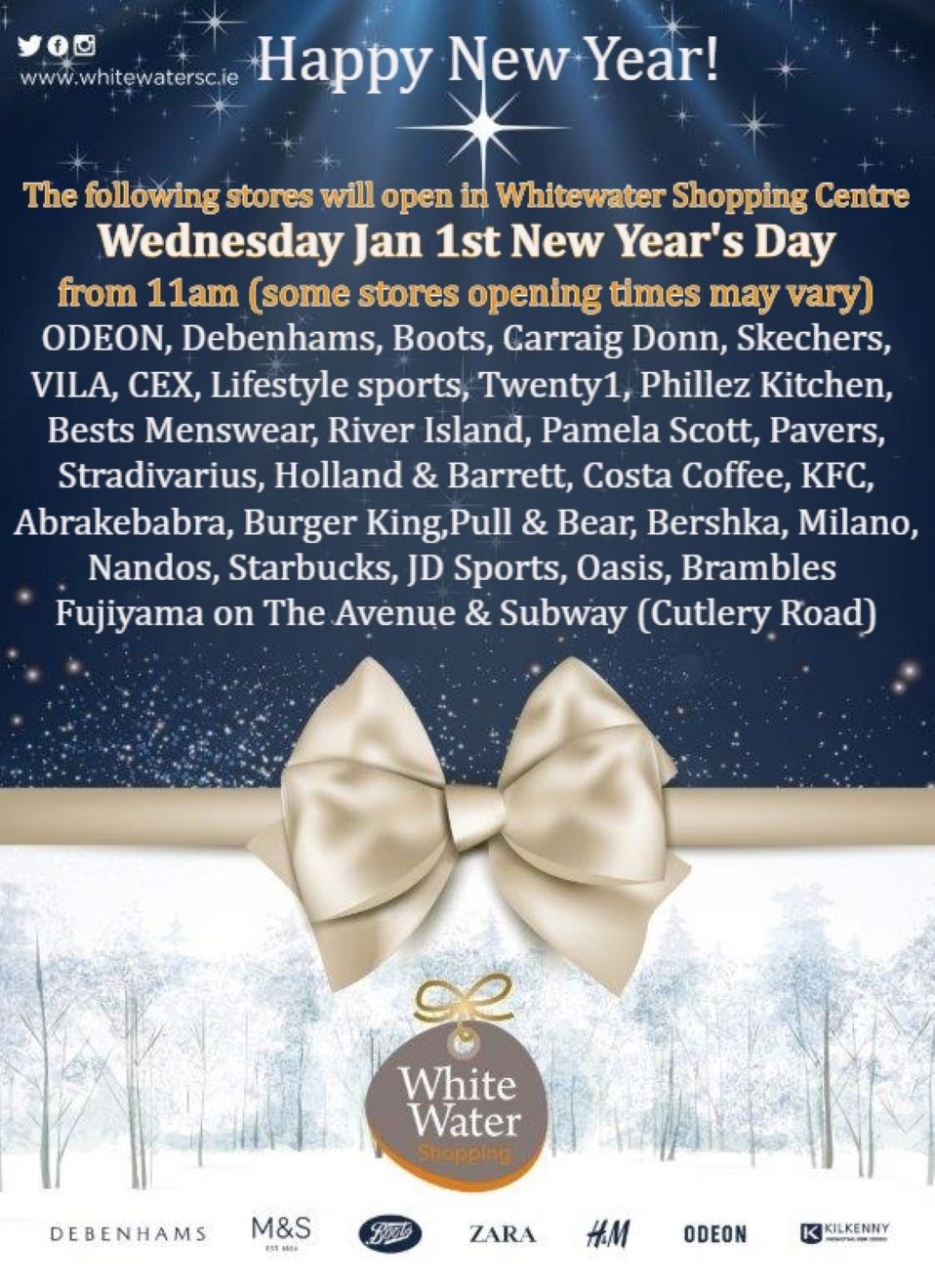 Whitewater Newbridge on Twitter: "Happy New Year ! Please see below for a list of the stores opening @Whitewater_SC on Jan 1st New Years ! https://t.co/HaF1CJpoiu" / Twitter