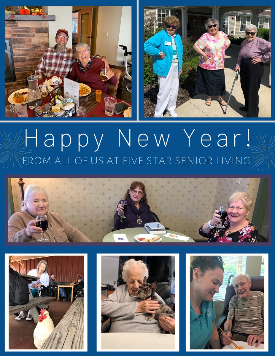 5StarSenior's tweet photo. Happy New Year from Five Star Senior Living! We look forward to another year of happiness with all of our residents and staff. Cheers to 2020! 🎇#SeniorLiving #HappyNewYear https://t.co/joGIMDB73M