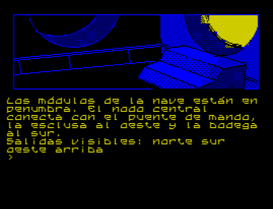 ZXadventurer's tweet photo. Ooh... a new version of @lecambre's Spanish text adventure ZHL is now available, featuring graphics (thanks to clever tech from @uto_dev and Einar Saukas) and also sports a natty font by @damienguard https://t.co/I7qrgCWjRC Clever stuff, as it also loads from tape! https://t.co/pw93FZB0Op