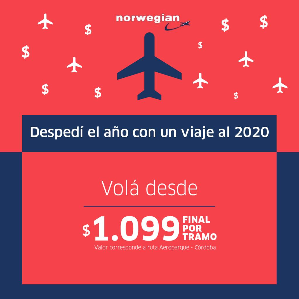 Volá desde $1099 final por tramo ✈ Este verano, volá por Argentina. ¿Ya elegiste tu próximo destino? Entrá en Norwegian norwegian.com/ar y volá desde/hacia Aeroparque o en JetSMART JetSMART.com para volar desde/hacia El Palomar ✈