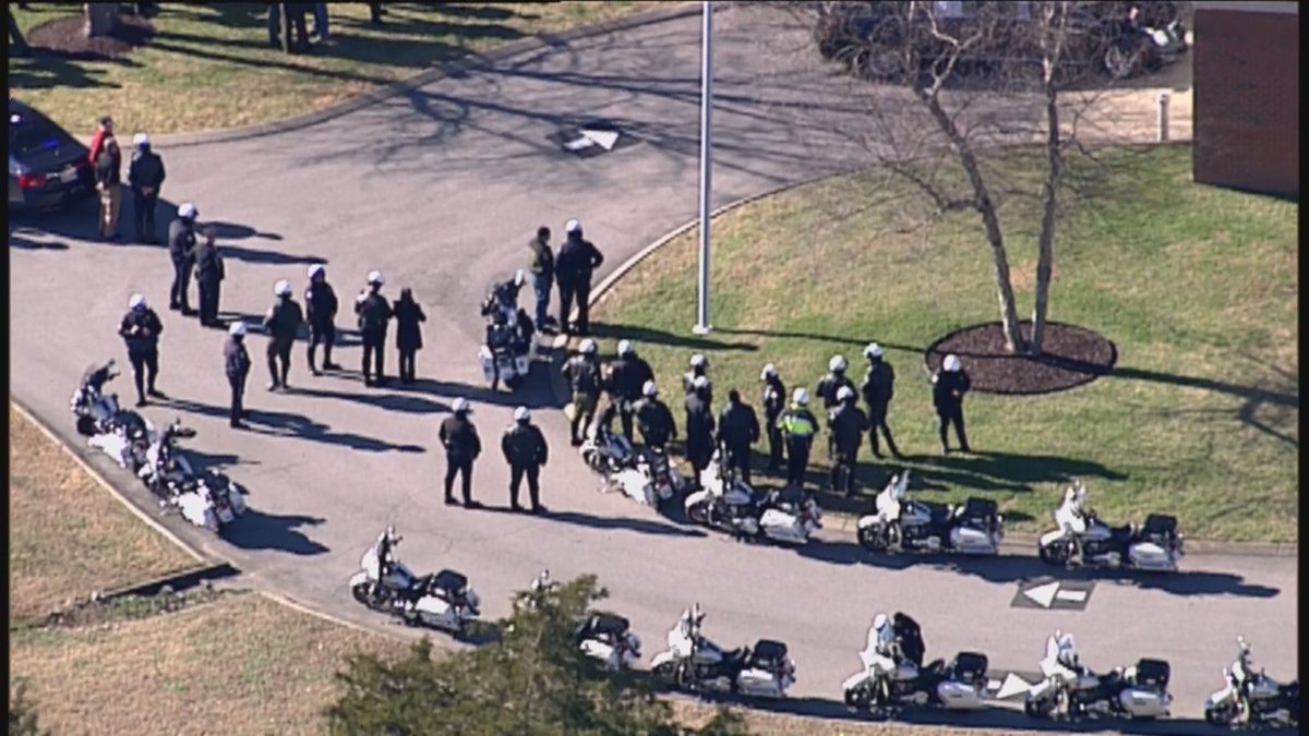 News_MTorres's tweet image. HAPPENING NOW: The procession for Ofc. Spencer Bristol, one day after he was killed during a pursuit. @NC5_Sky5HD  LIVE: bit.ly/37mj4j9 @NC5