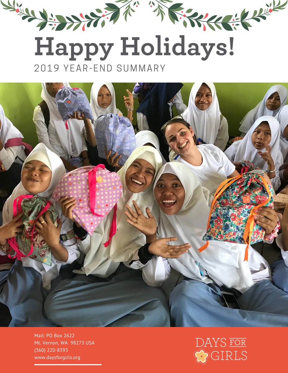 In 2019, the Days for Girls community sent DfG Kits to 45,000+ refugees, co-hosted the first annual #NationalPeriodDay, took the next step in making DfG Kits environmentally sustainable, and so. much. more!

View our full 2019 report 👉🏾 bit.ly/37qRxNr