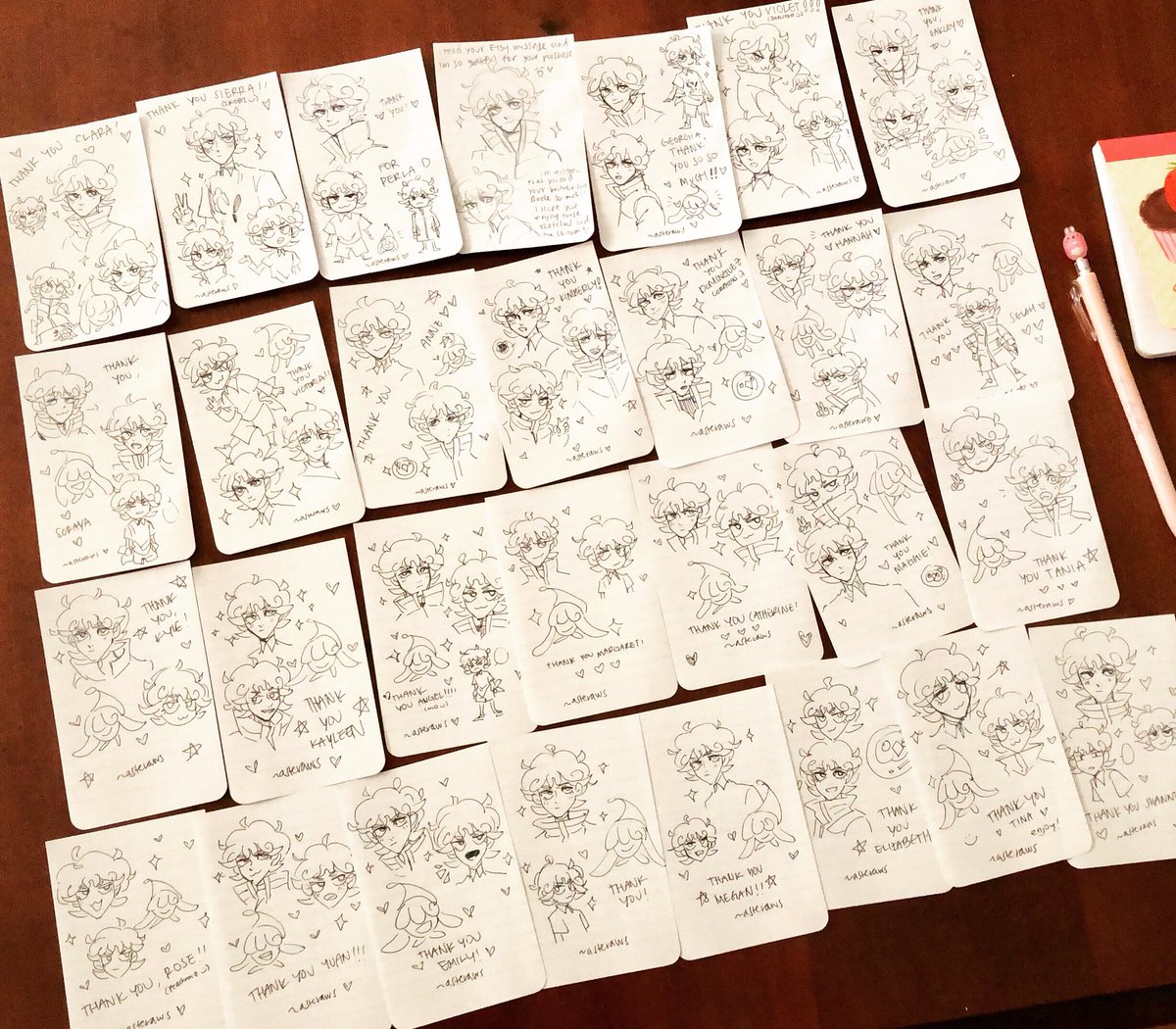 Many bede. 
Im finished with preorder thank you doodles for the most part 😊 thanks to everyone who placed an order so far 🙏🙏

Btw preorders are gonna close tonight @ 12AM PST 🌟 