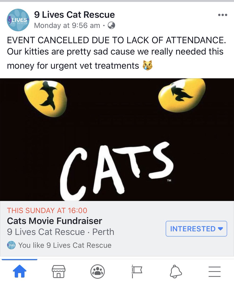 Sad this was cancelled but if you can *please donate*instead it would be greatly appreciated! Even $2.00 but donating the cost of a Movie ticket would be even better: 👉🏽 NAB 9 Lives Cat Rescue BSB: 086-420 ACCOUNT: 197339592 or PayPal 
paypal.me/9lcr