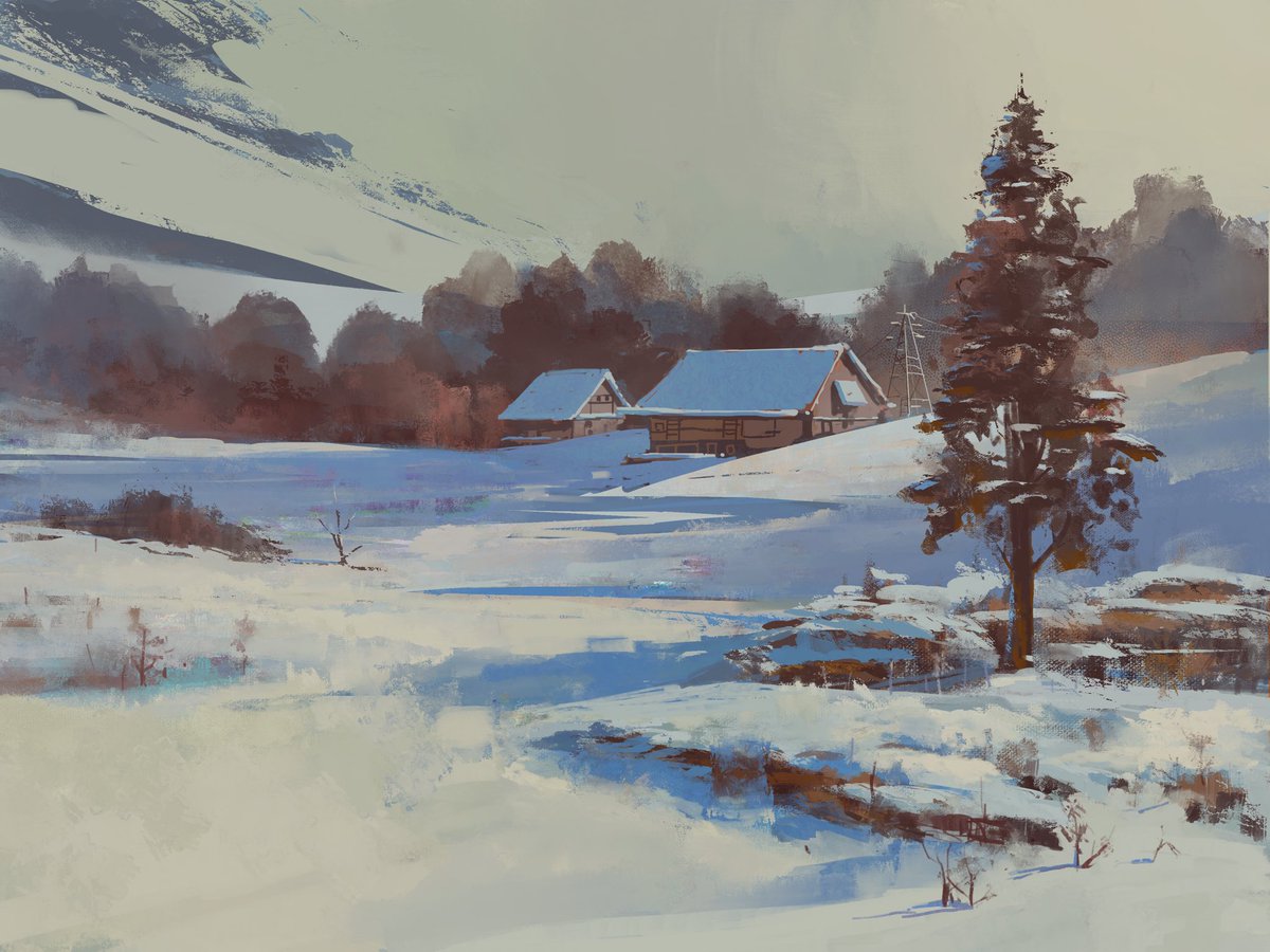 Procreate's tweet image. We’re kicking off the new year with this perfect scene by @artofayan, created for #procreate5. What’s your favourite thing to do in the snow? #procreate #5comesalive