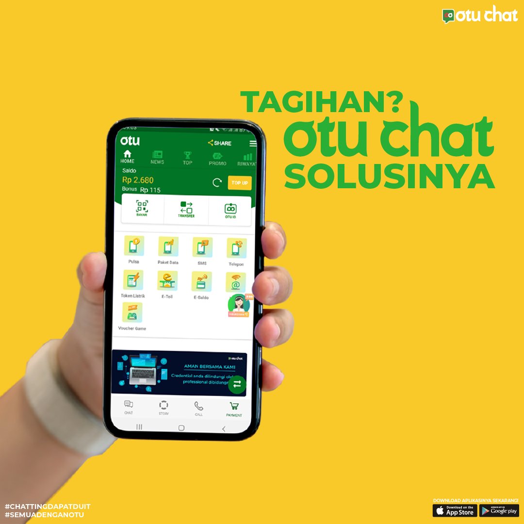 Otuchat_'s tweet photo. Ngomongin masalah tagihan jangan lupa bayar tagihanmu dari OTUChat ya, banyak bonus menantimu lho..
Tagihan?, OTUChat solusinya..
#OTUChat
#SemuaJadiDekat
#SemuaJadiMudah
#SemuaDenganOTU
#ChattingDapetDuit
#HappyNewYear
#Tagihan
#ToDoList https://t.co/bTK2EXf3W8