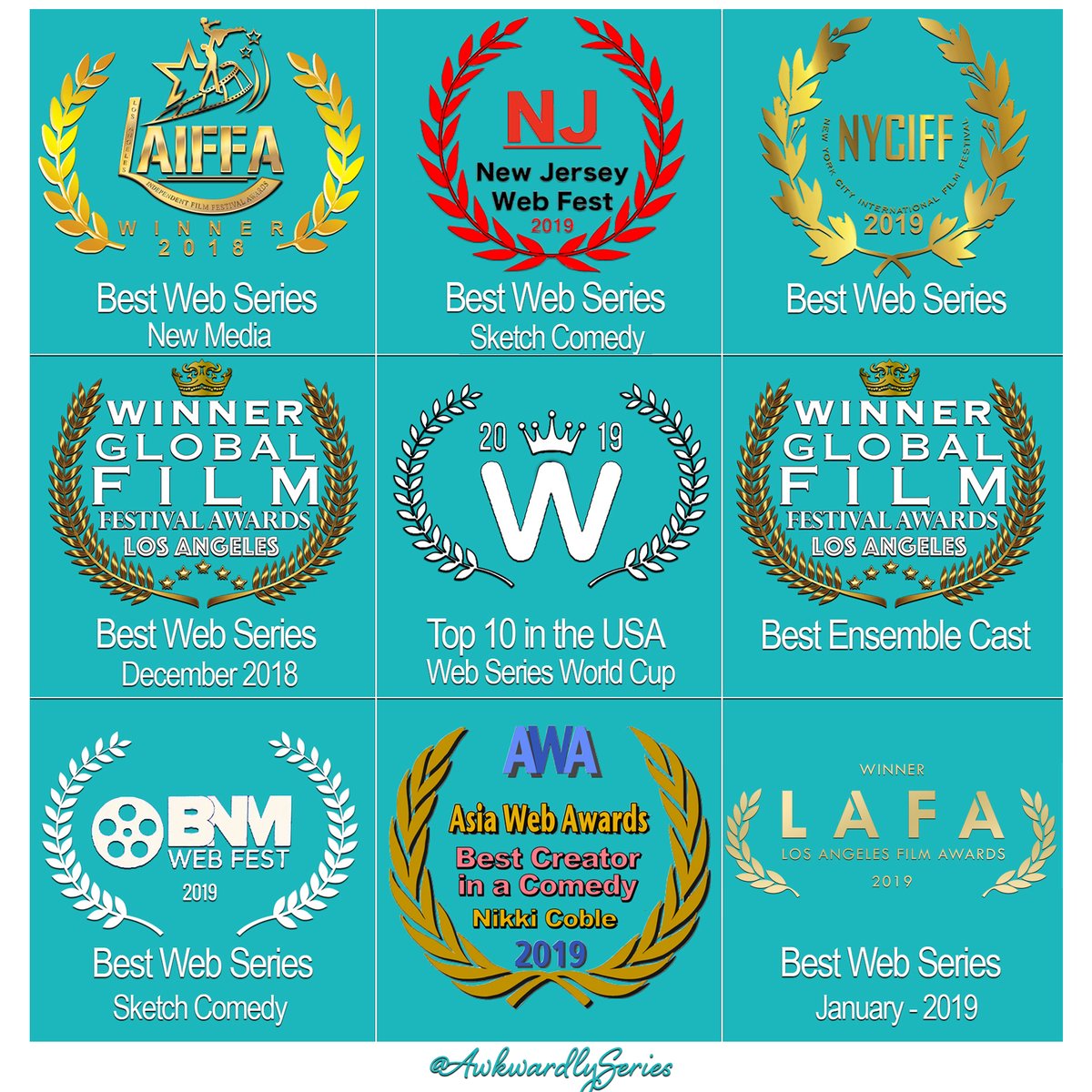 ⭐️A STELLAR YEAR FOR @AwkwardlySeries!⭐️ Congrats on a spectacular year on the int'l festival circuit! Mighty thanks for these fantastic honors & cheers to our new friends around the🌎! @AwardsLaiff @NJWebFest @NYCIFF @GFFAwards #WSWC @baltowebfest @asiawebawards @lafilmawards