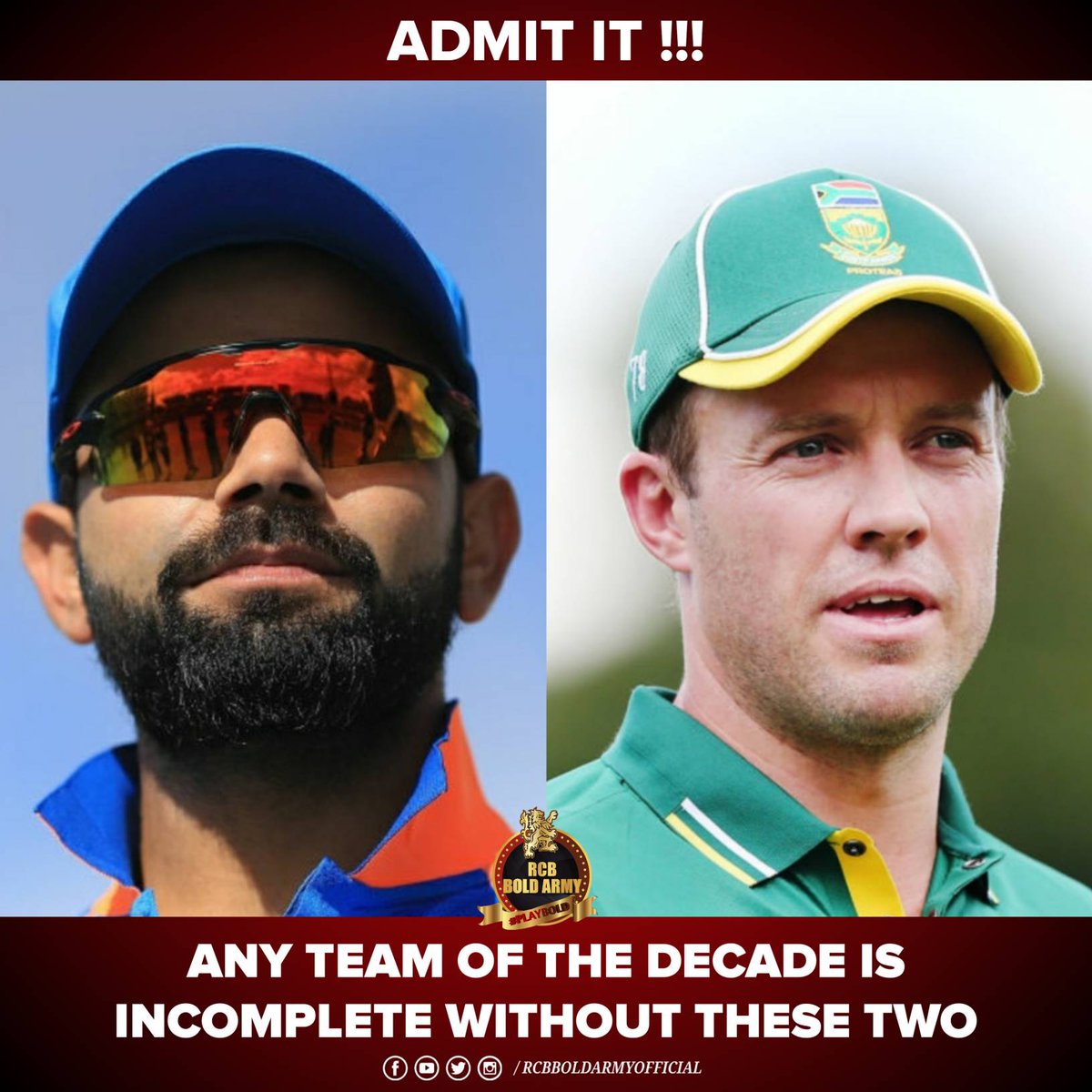 rcbboldarmy's tweet photo. Best Players Of Decade 😍
.
.
#ನಮ್ಮBoldarmy #rcbboldarmy https://t.co/fy3z75vgGg