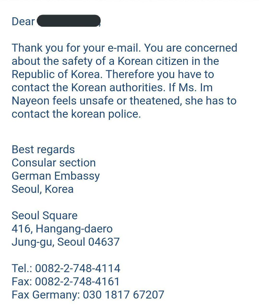 Tzudeng Some Once Emailed German Embassy About The Stalker Got This Reply But I Don T Care I Ll Continue To Germanyinkorea The Perpetrator Is A German An Embarrassment To