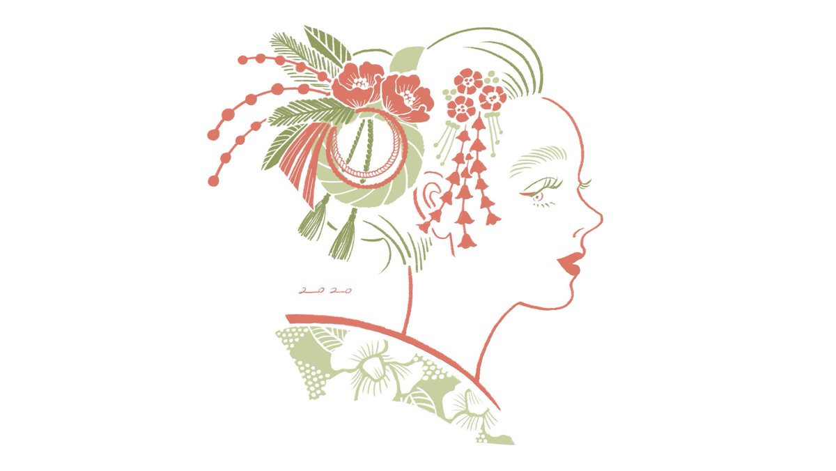 1girl solo hair ornament profile white background flower red lips  illustration images