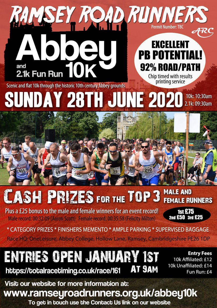 Happy New Year. Entry for the Ramsey Road Runners Abbey 10k and Fun Run is now open. We’d love to see you at our event.