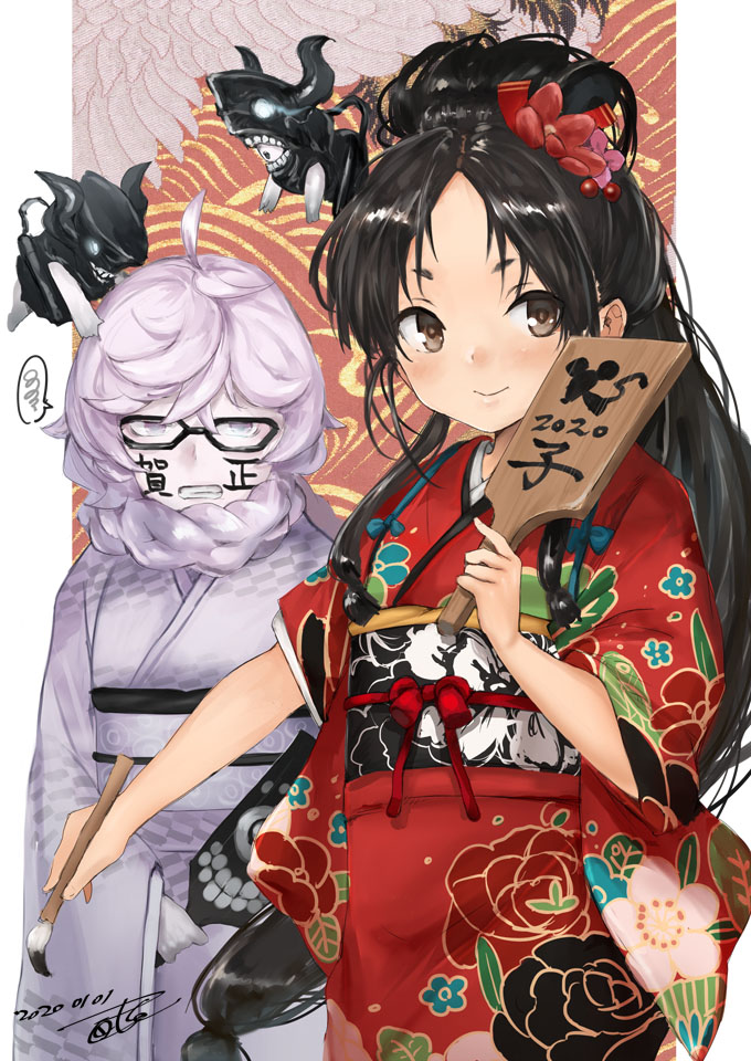 abyssal ship japanese clothes long hair 2girls multiple girls kimono black hair  illustration images