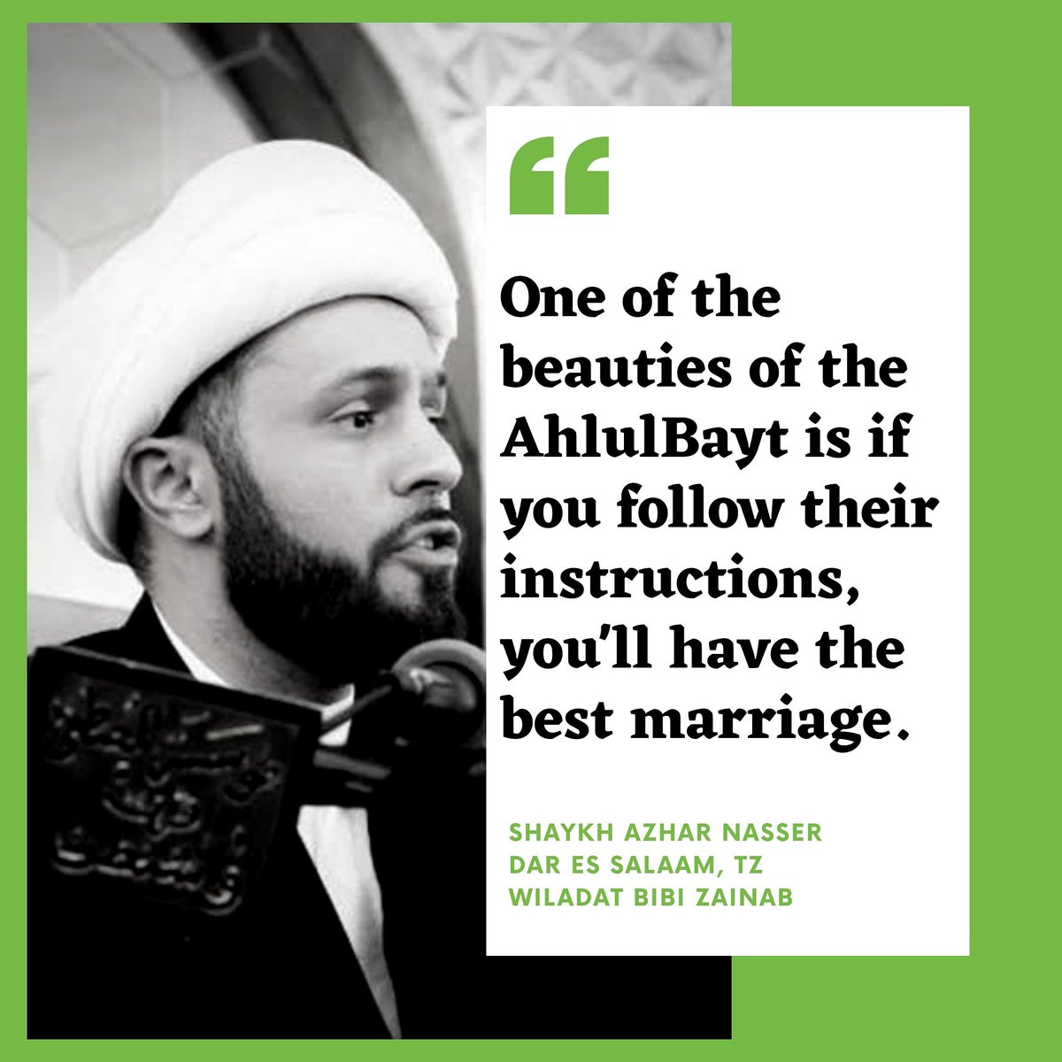 KsijDar's tweet photo. On the topic of Marriage, @shaykhazharnasser said
"One of the beauties of the ahlulbayt is if you follow their instructions, you'll have the best marriage" 

#shaykhazharnasser https://t.co/xqrV8VXT8h