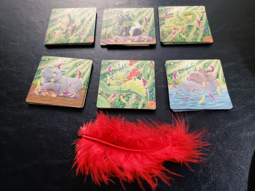 CohortVIIIGames's tweet photo. 2nd game of New Year's Eve was #MagicFeather by @HABA_usa. Again my 4 year old beat us with 7 pairs of animals. https://t.co/kV8Tp1FEQX