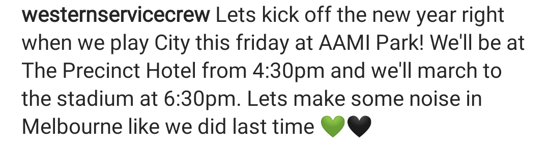 AusTerraces's tweet photo. Western Service Crew March details for Friday against city 👌🏻 
-
#westernunited #westernservicecrew #wufc #melbournecity #aleague #forevercity https://t.co/qftKvCIvQF