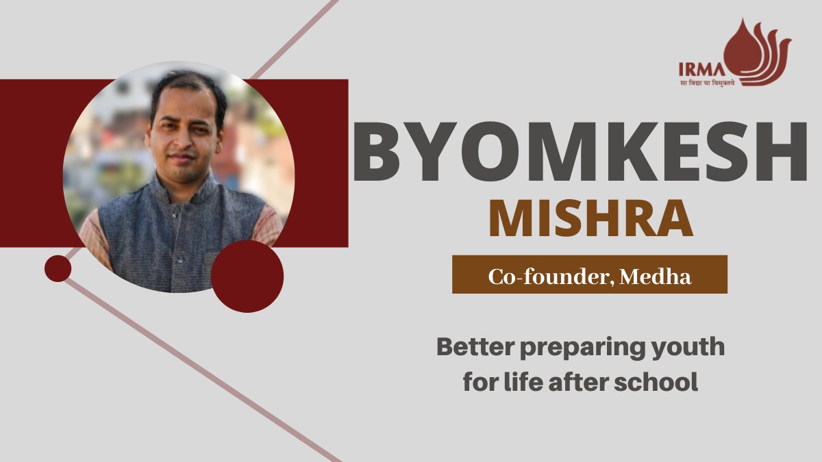 IRMAOfficial79's tweet photo. IRMA Alumni in Focus:
Byomkesh, an alumnus of the 24th batch of IRMA's flagship PGDRM, is a social entrepreneur working to better prepare youth for “life after school” through his organisation Medha.
#IRMA #IRMAat40 #IRMAalumni #medha #socialentrepreneur https://t.co/BkQisJAeEc