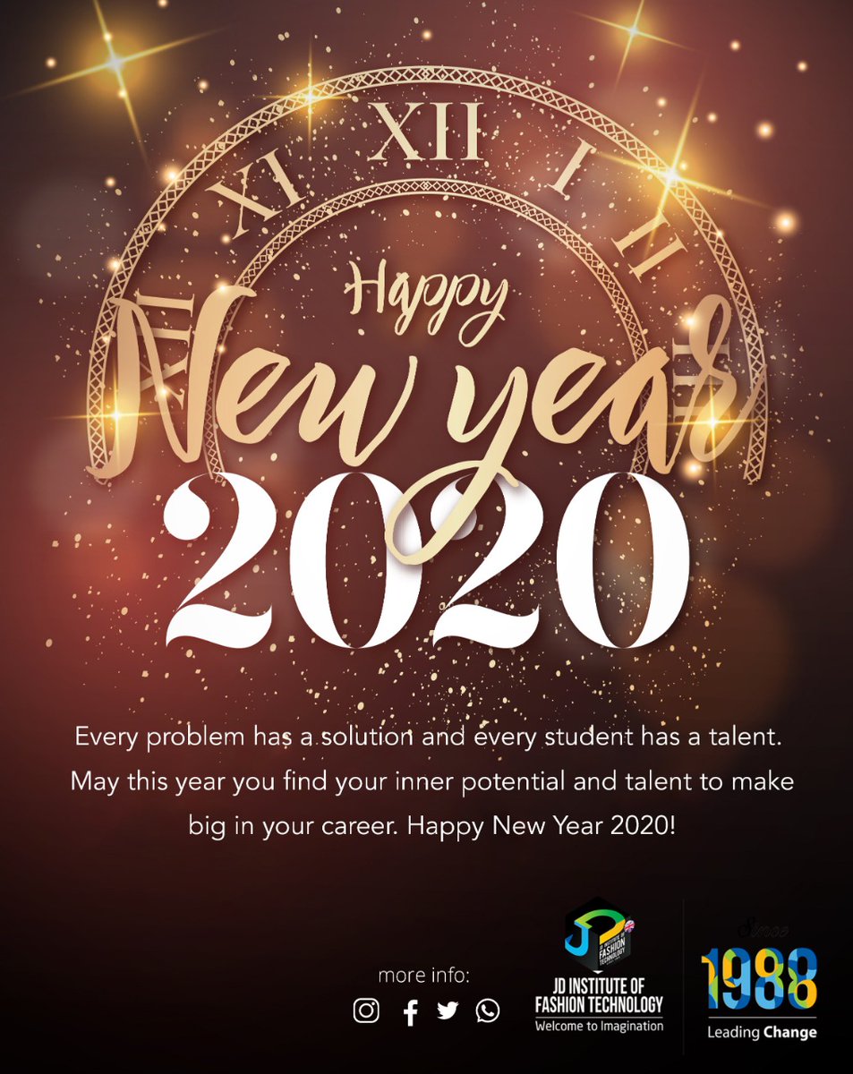 JdFashion's tweet photo. May your dreams and wishes come true, and may prosperity touch your feet. Wishing you a Happy New Year 2020!
#Jdinstitute #JdKharghar #Happynewyear2020 https://t.co/ajOlbPEAXi