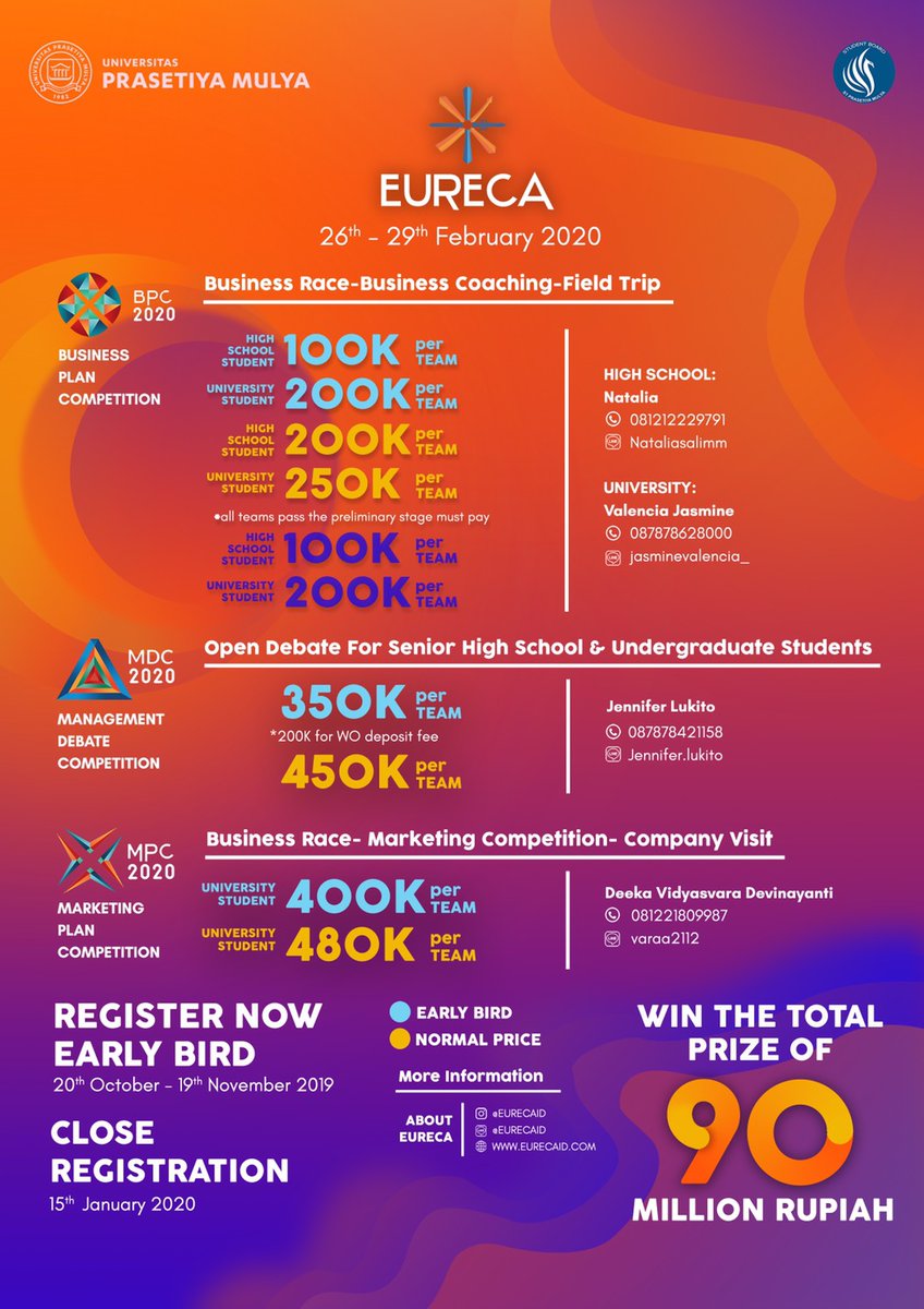 GarudaPreneur's tweet photo. #EURECA2020 is now open for the early bird registration! It will end at November 19th, 2019. so what are you waiting for? #STEADFAST #EURECA2020 @eurecaID https://t.co/WiT7gnec59