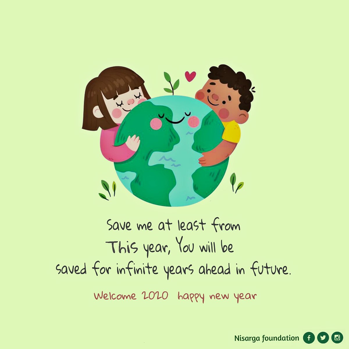 NisargaFdn's tweet photo. Let's take a pledge to make our environment healthier and greener on new year ✨
🌳 Planting a tree and Use #GreenPromise hashtag. 
#2020NewYear #Savenature #savetree https://t.co/mJ4hvSmWhj