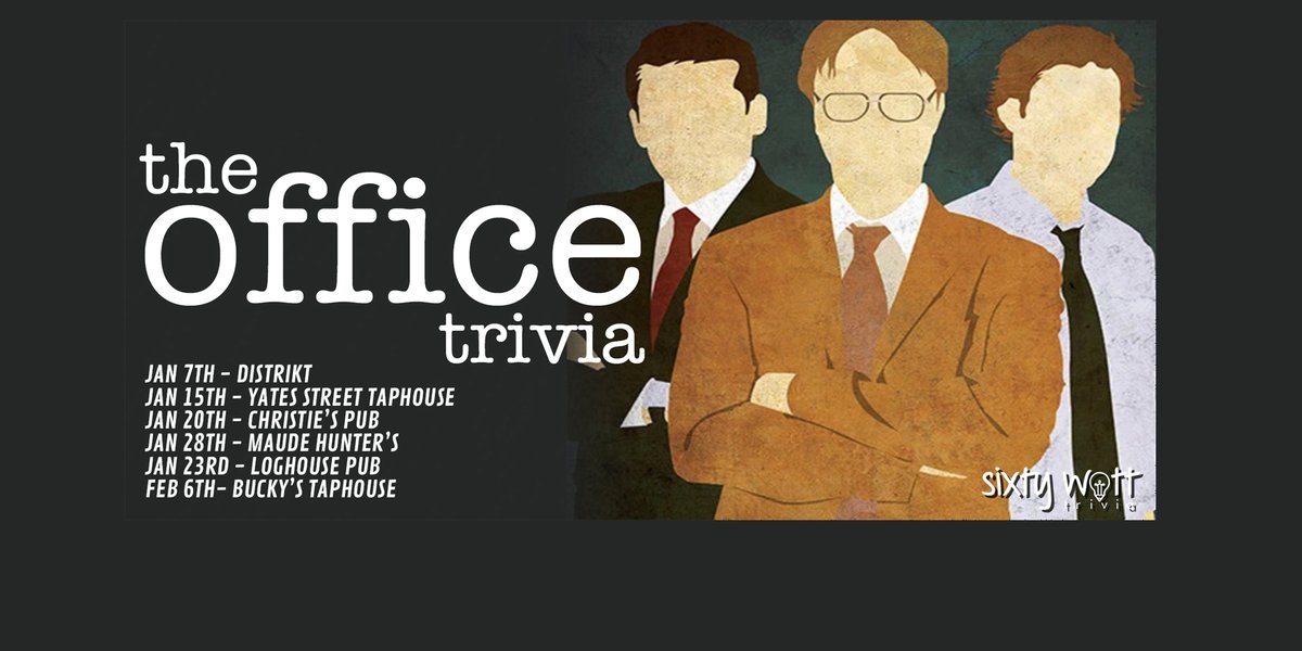 SixtyWattTrivia's tweet photo. Sixty Watt Trivia is bringing "The Office" to 6 Victoria venues!! #theoffice #trivia #trivianight #pubquiz #yyjevents #yyjdrinks #beersbeatsbattlestargalactica https://t.co/dLCVHsDymk