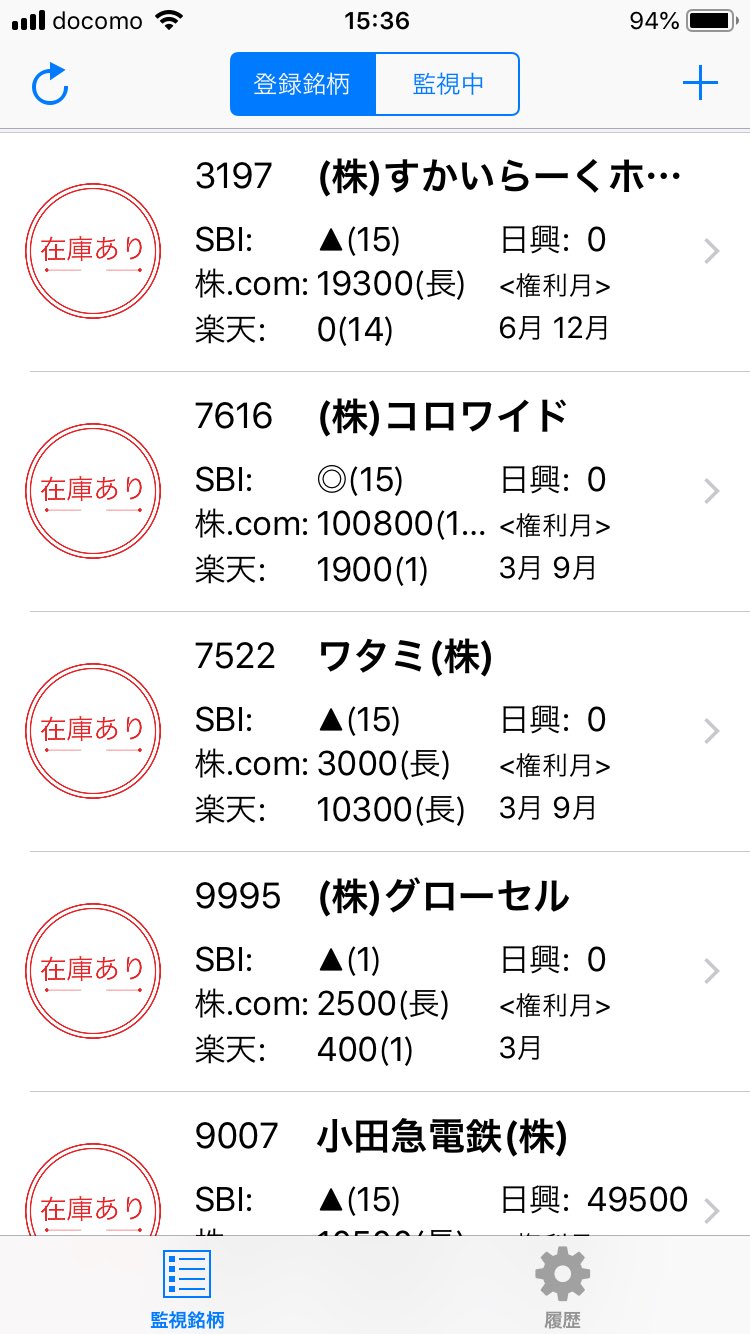 Ottilab 配当管理アプリ開発者 On Twitter 各証券会社の一般信用 売 在庫株数を一覧表示 監視 通知するiphoneアプリをアップデートしました 在庫株数に弁済期限の表示を追加しました 株主優待の クロス取引等にご活用頂ければと思います Https T Co Uhoyckssqi