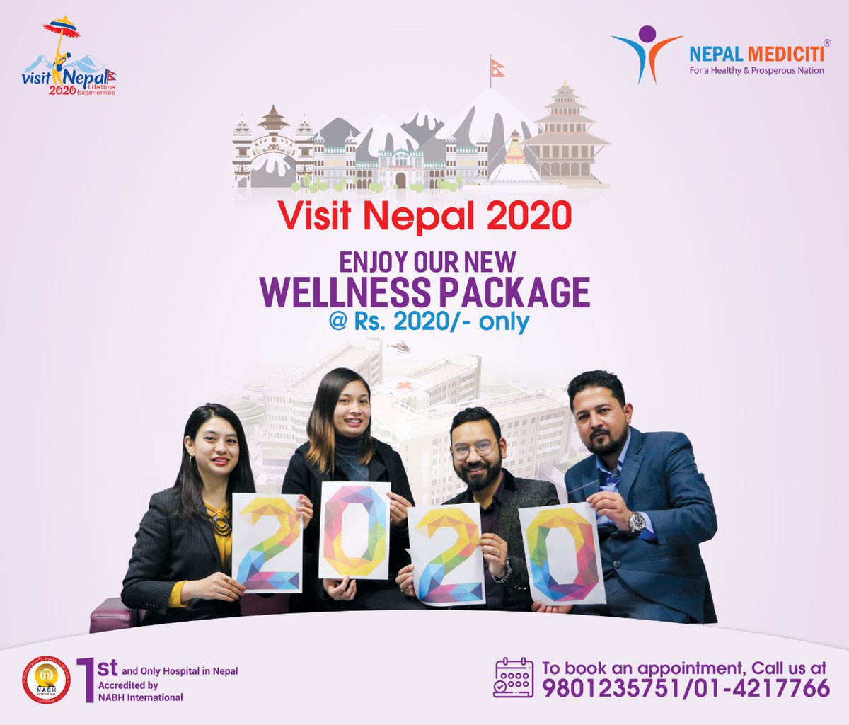 nepalmediciti's tweet photo. Here we present you Exclusive #WellnessPackage just at Rs.2020/- on the occasion of Visit Nepal/New Year 2020. 
#VNY2020
Hurry Up to book an appointment. Call us at 01-4217766 or 9801235751
Limited Offer
:https://t.co/v6a8JLdOrZ 
#PreventiveHealth #NepalMediciti #NewYearPackage https://t.co/OhYX7fdF4p