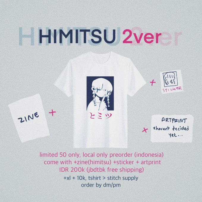 Happy New Year 2020 2200??

❄️ My new tshirt ready to preorder >

Local preorder only (indonesia)
Price : 200k (with zine+sticker+artprint)

Size available S - XL (XXL more X add 10k)
Free shipping if you jabodetabek region,

Limit preorder 1/2weeks

Limited 50 pcs, thankyou 