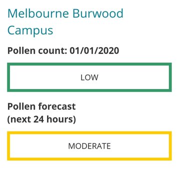 HayMaxAustralia's tweet photo. The pollen forecasting season has officially ended. However, for the lucky residents of #Melbourne East. Monitoring has extended to 06/01/2020. Smokey air today.
#pollen #allergy #hayfever #melbourneweather https://t.co/K0vZSvjvEP