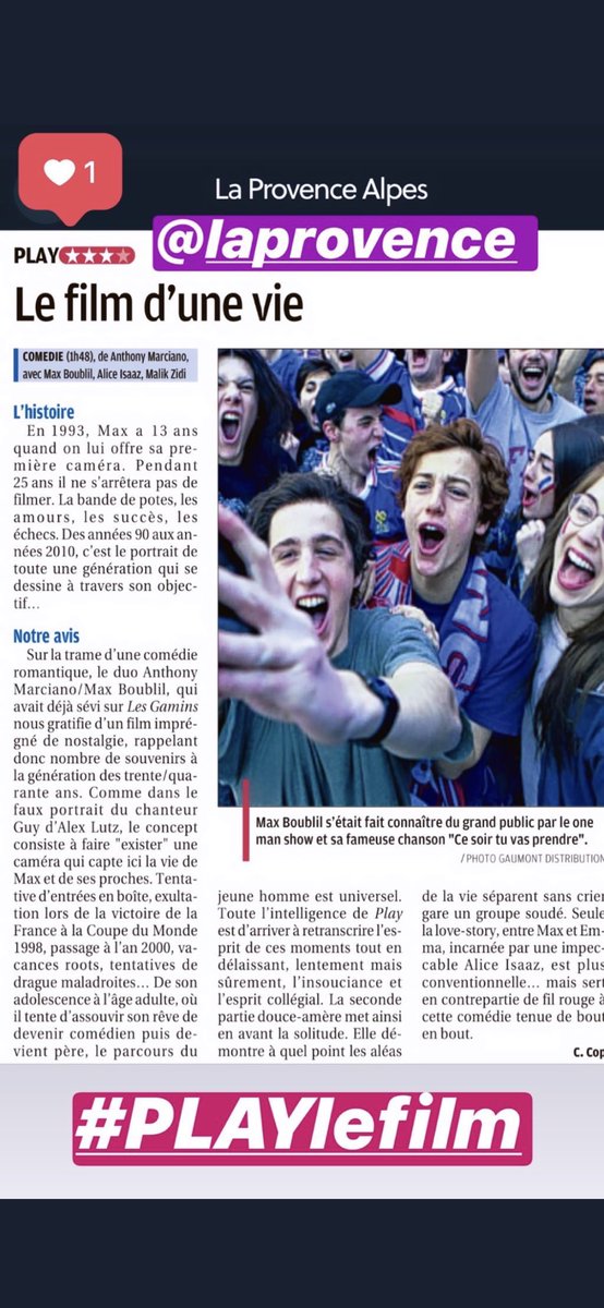 max_boublil's tweet photo. Petit tout de la Presse today !!!! Play est dans les salles ! https://t.co/zpvWIye6G0