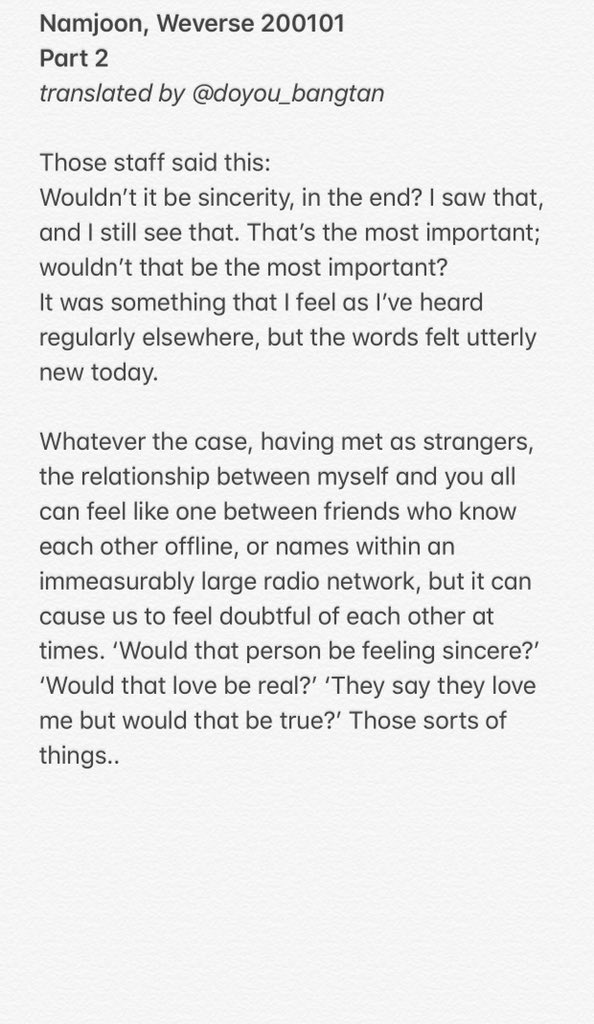 doyou_bangtan's tweet photo. RM, Weverse update 
200101 

There are three parts to the translation. https://t.co/HEQia9mEoi