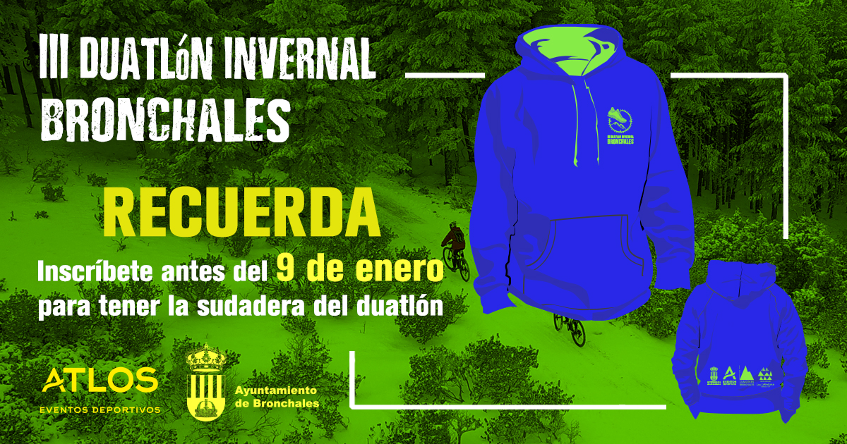 ¿Aun no te has inscrito en el III Duatlón Invernal de Bronchales? RECUERDA que no hay cambio de precio pero para poder tener la sudadera del duatlón tienes que inscribirte ANTES del 9 de enero, las PLAZAS son LIMITADAS. #duatlon #btt #trail #bronchales #teruel #atlos