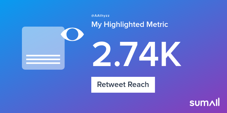 AAthyzz's tweet image. My week on Twitter 🎉: 7 Mentions, 25 Likes, 3 Retweets, 2.74K Retweet Reach, 2 New Followers. See yours with sumall.com/performancetwe…