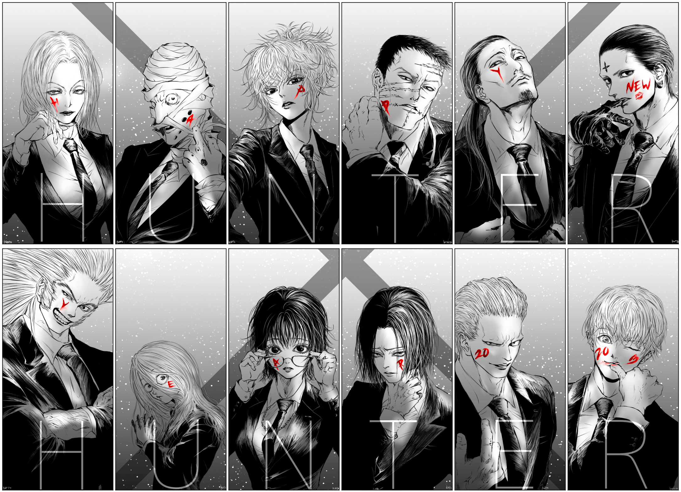 専用ページ HUNTER×HUNTER 幻影旅団 額縁 原画 白黒 漫画