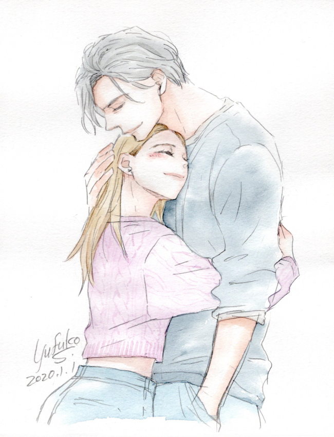 Uzivatel 鈴木有布子 Na Twitteru 年描き初め どうも目を閉じた絵ばっか描いちゃう ジャストフィットな2人 ズレットにて連載中 ゴマ塩とぷりん