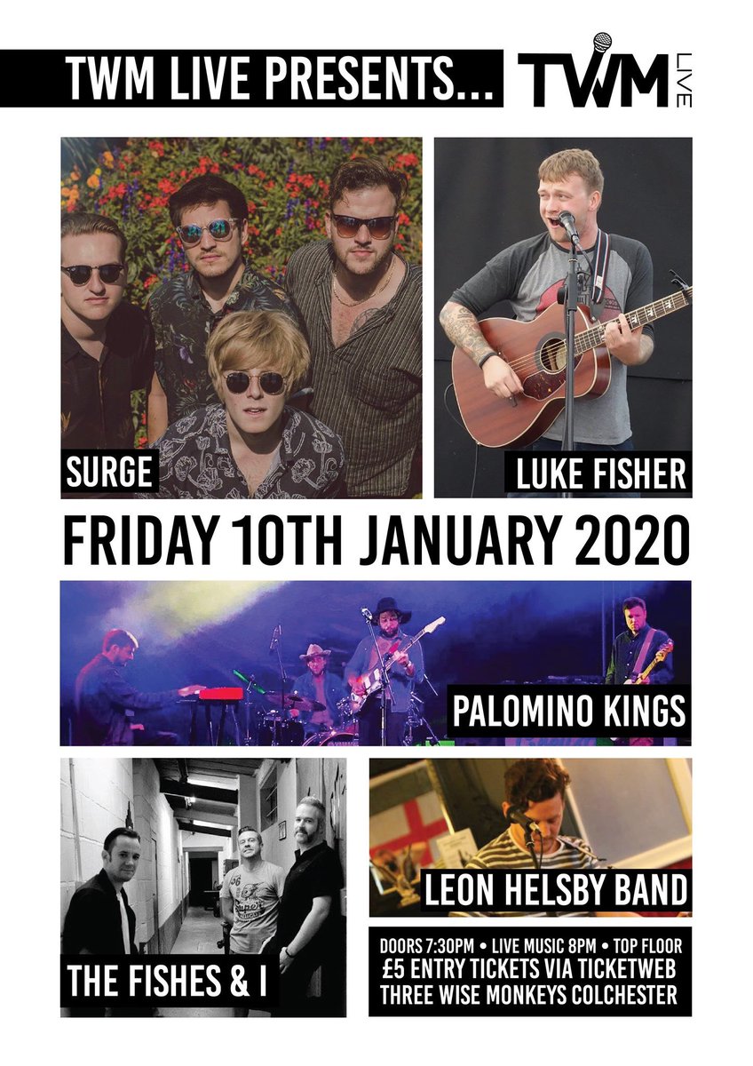 Happy New Year everyone! 

Our first gig of 2020 will be later this month at Three Wise Monkeys, Colchester on January 10 alongside four other stellar bands.

Tickets cost £5 from ticketweb.com. 

SURGE
XX