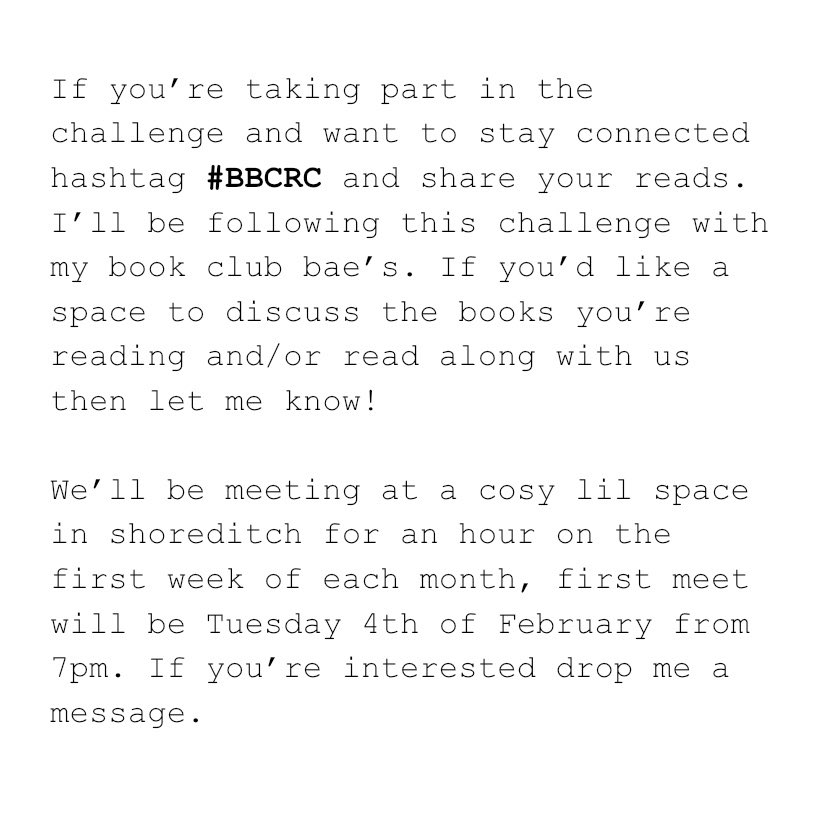 indiaindyinds's tweet photo. cheeky lil reading challenge for 2020. #BBCRC 📚🧠 https://t.co/J0Wftxs3tb