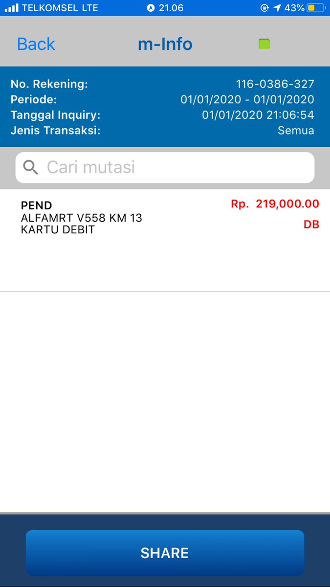 kweenisky's tweet photo. @HaloBCA saya ada transaksi di afamart km 130B tol cipali dan transaksi di mesin edc menyatakan decline tapi ketika saya check di mutasi kok kena debit ya? Mohon infonya apakah nanti transaksi ini dicancel atau seperti apa? https://t.co/BfCVN3LkIt