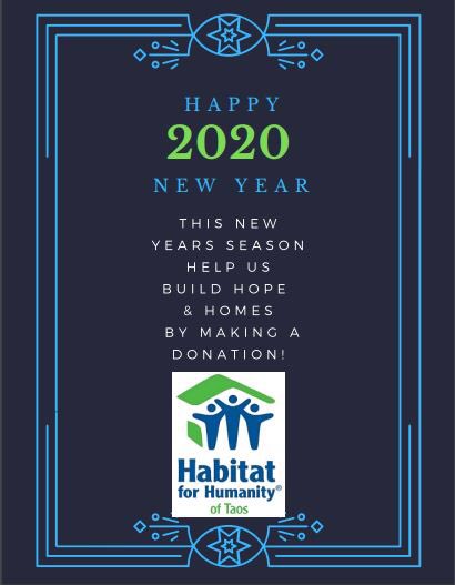 BuildTaos's tweet photo. Wishing our entire community (near &amp; far) a very Happy New Year!  Thanks to everyone who contributes &amp; make dreams come true!  You make it possible! #TaosHabitat #BuildTaos #DoingAmazingThings #Volunteering #2020 #NewYear https://t.co/HpuflgP0yd