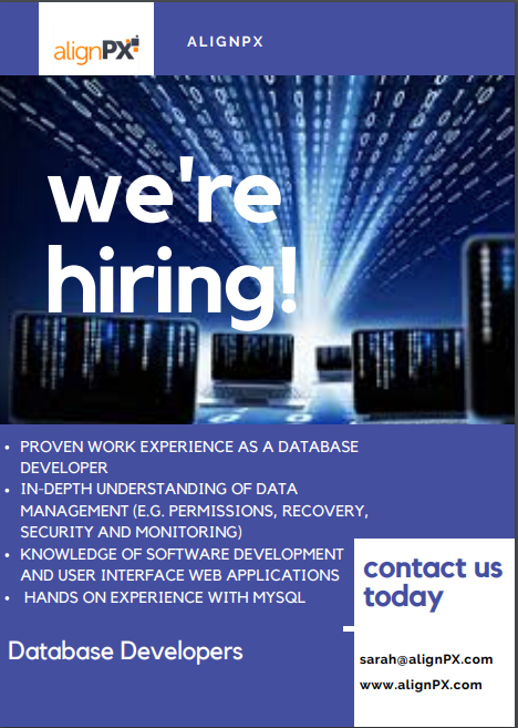 AlignPx's tweet photo. alignPX looking for the Database Developer. Send your resume on sarah@alignpx.com.
 https://t.co/8FJ850tF9D https://t.co/6L5GiEeBXI