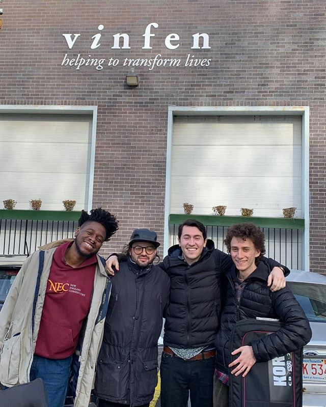 NECmusic_CPP's tweet photo. Happy New Year! 
Eight Legs Jazz ensemble in their final community performance before the graduation of drummer Sebastian Garzon, champion CPP fellow for all of his years at NEC.  Best of luck Sebastian, you will be missed! 🐧

@necmusic #necmusic #neccommunity #newenglandcon… https://t.co/rdBd0vJnhV