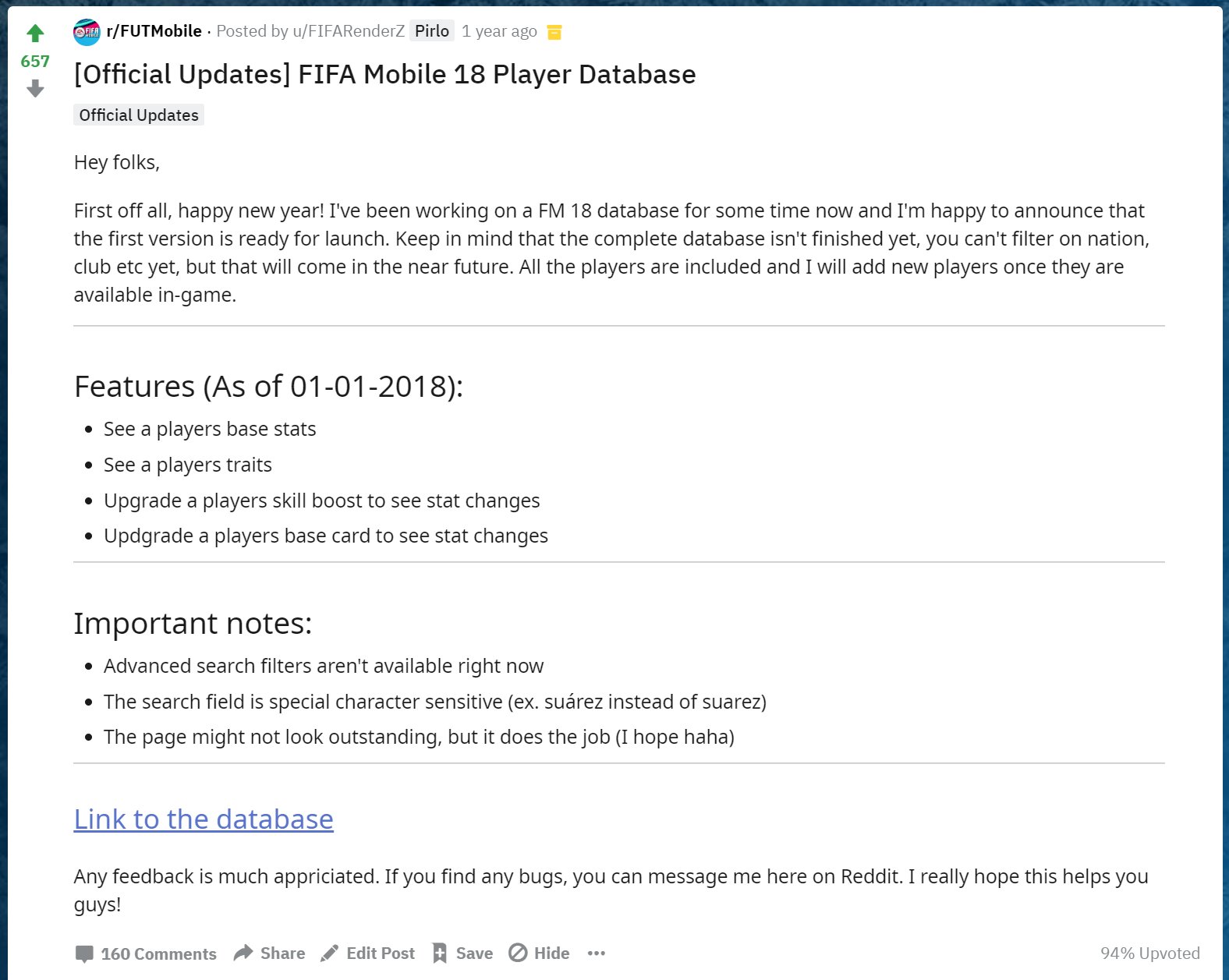 Fifarenderz It Has Been Two Years Since I Launched The Fifa Mobile Database It S Been An Incredible Journey And Hopefully It Ll Go On Thank You All For Your Incredible Feedback