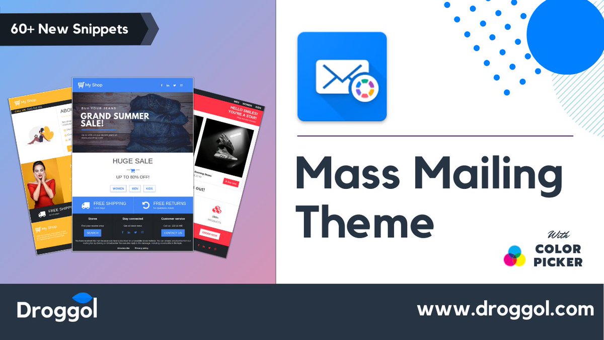 DroggolOfficial's tweet photo. Check out our new mass mailing theme for #odoo You can configure your brand colors. 60+ new dynamic and static  snippets. Mobile compatible emails and more. Check this link for more info: https://t.co/PXXFHBgbNN https://t.co/jkUTYdjukU